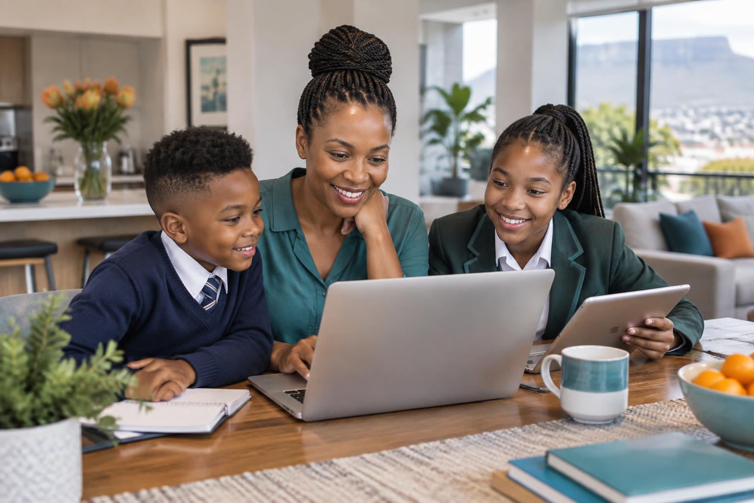 Illustrative image of a parent and children using a laptop together